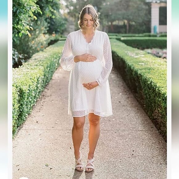 JASAMBAC Women's Swiss Dot long sleeve maternity Dress - Picture 8 of 14